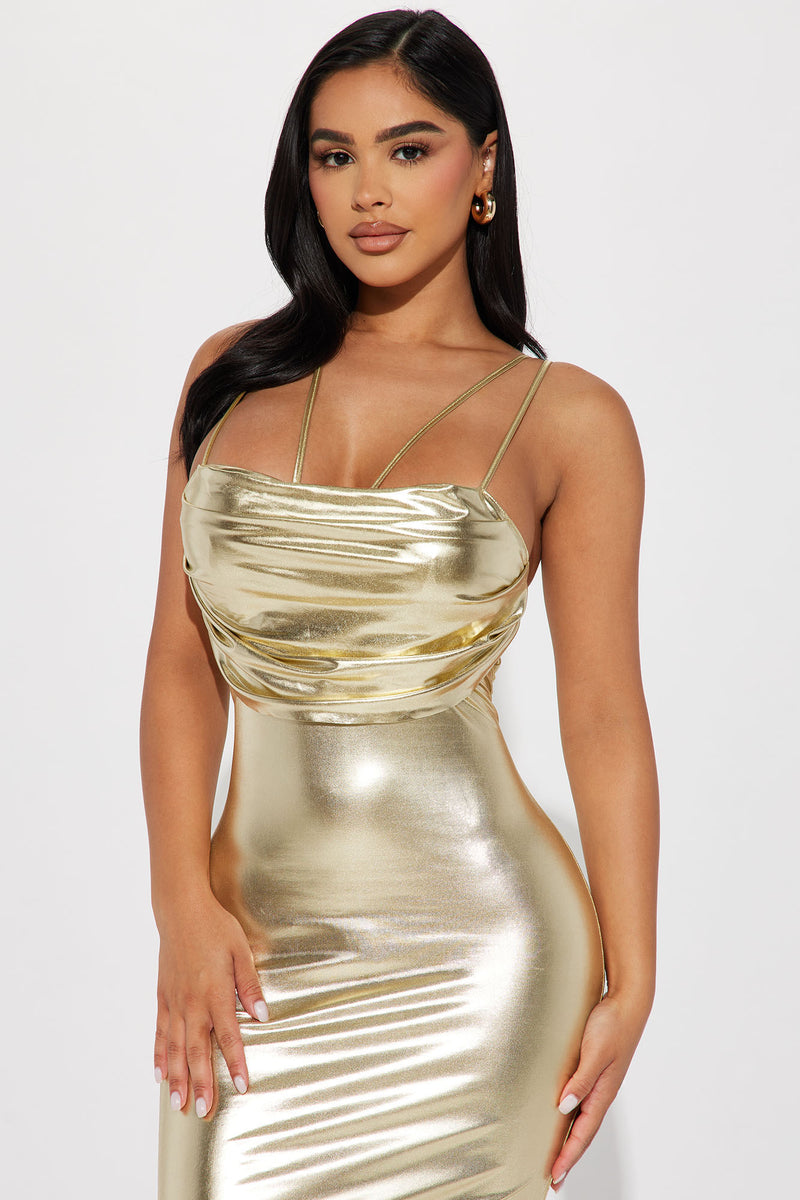 gold midi dress
